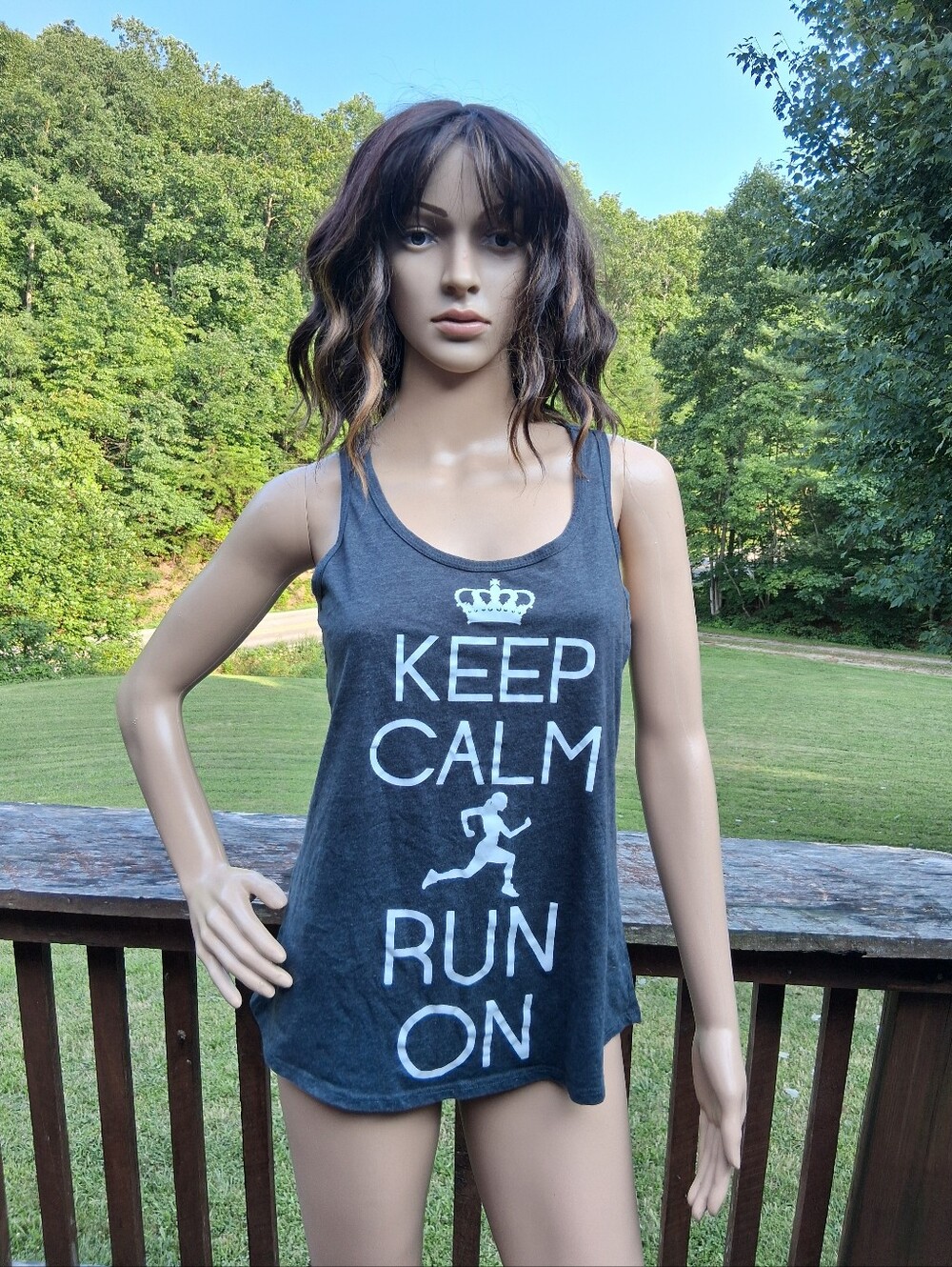 Chin Up Apparel Charcoal "Keep Calm Run On" Tank Top Size M